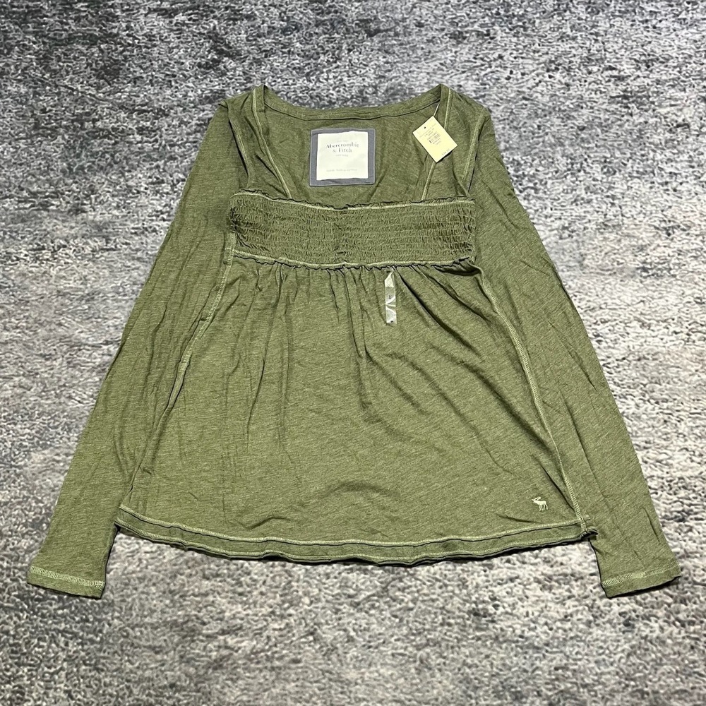 NWT Vintage Y2K Abercrombie & Fitch Top Longsleeve Babydoll Size‎ Medium Green